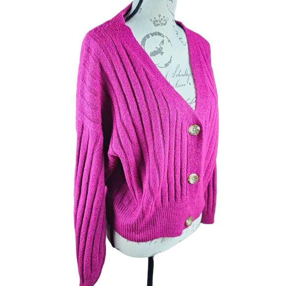 A New Day Women's Pink Ribbed Cropped Cardigan Size Small - Picture 2 of 8